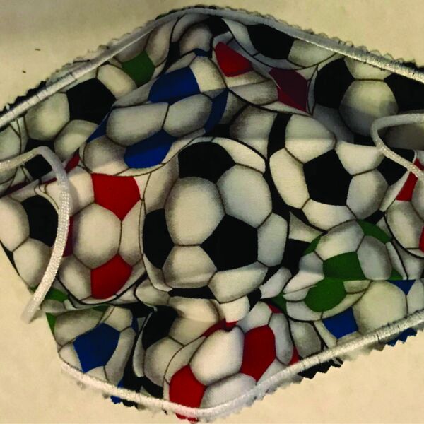 YOUTH FACEMASK - NON-MEDICAL HOMEMADE MASK -2-PLY CLOTH - WASHABLE- SOCCER BALLS Thumbnail